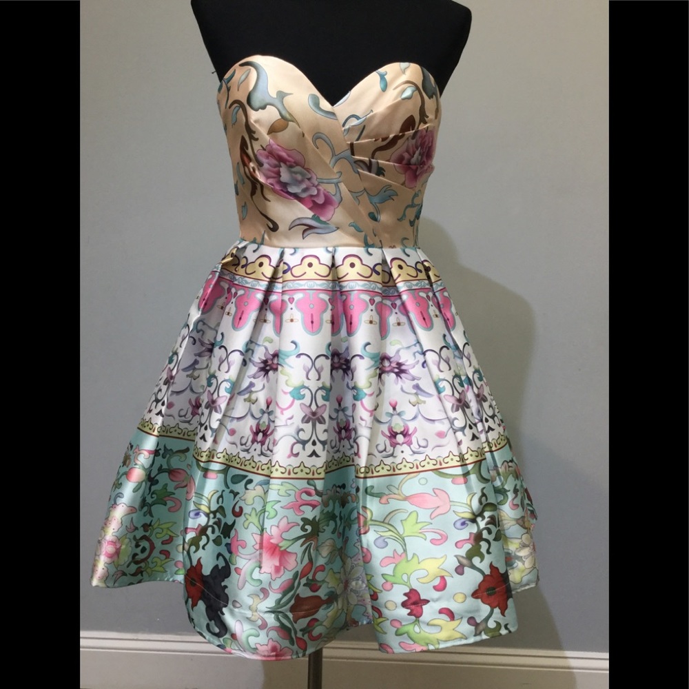Floral A-line dress  strapless dress